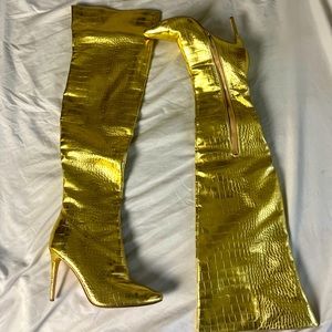 Metallic Gold High Over the Knee Boots